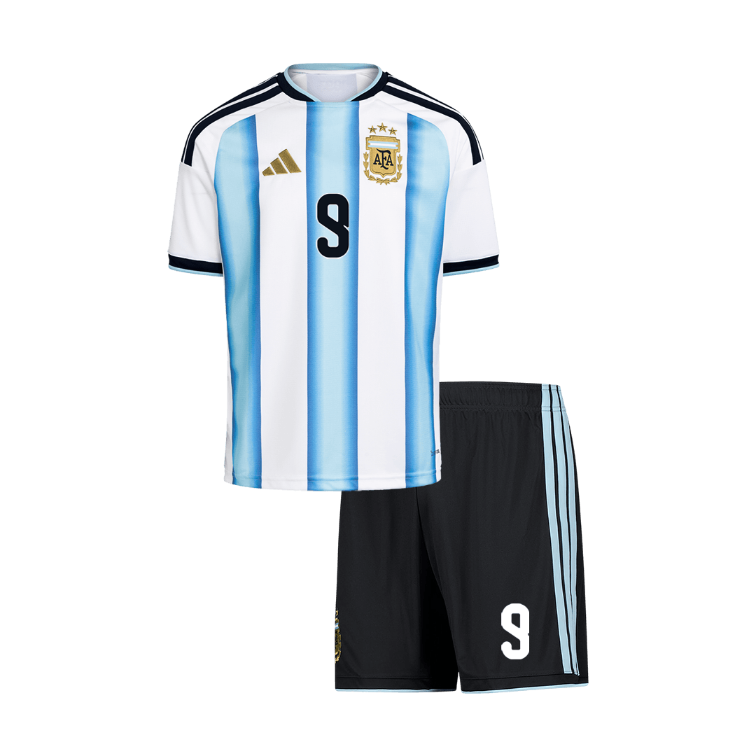 J. ALVAREZ #9 Argentina Kids Home Soccer Kit World Cup 2026 Blue&White [PREMIUM]