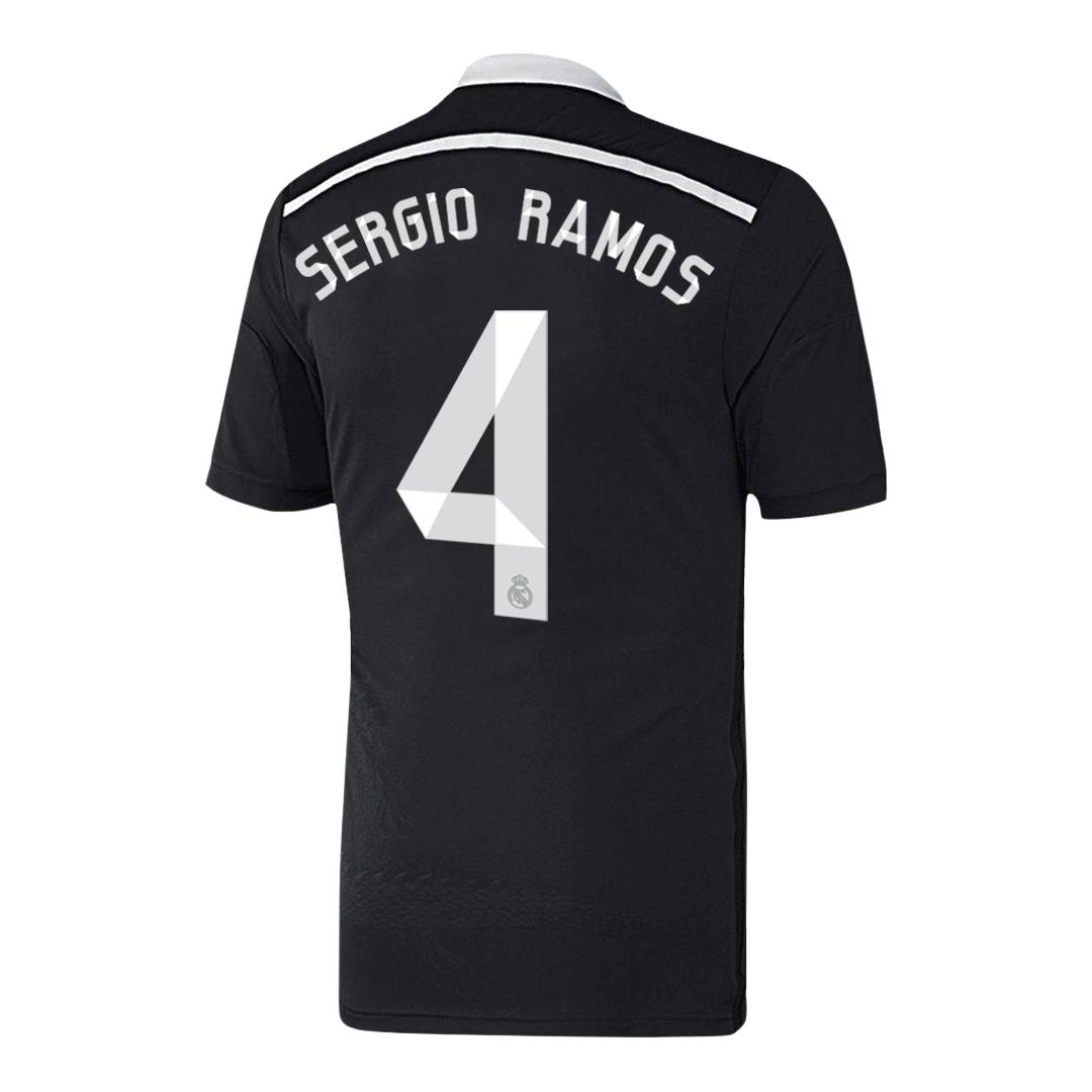 Retro SERGIO RAMOS #4 Real Madrid Mens Third Away Soccer Jersey 2014/15 Black