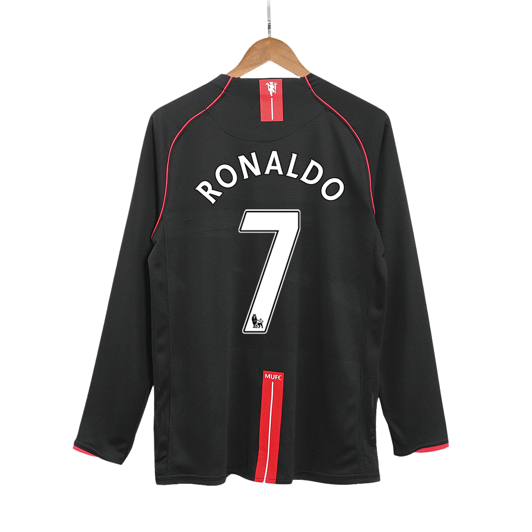 Retro RONALDO #7 Manchester United Mens Away Long Sleeve Soccer Jersey 2007/08 Black