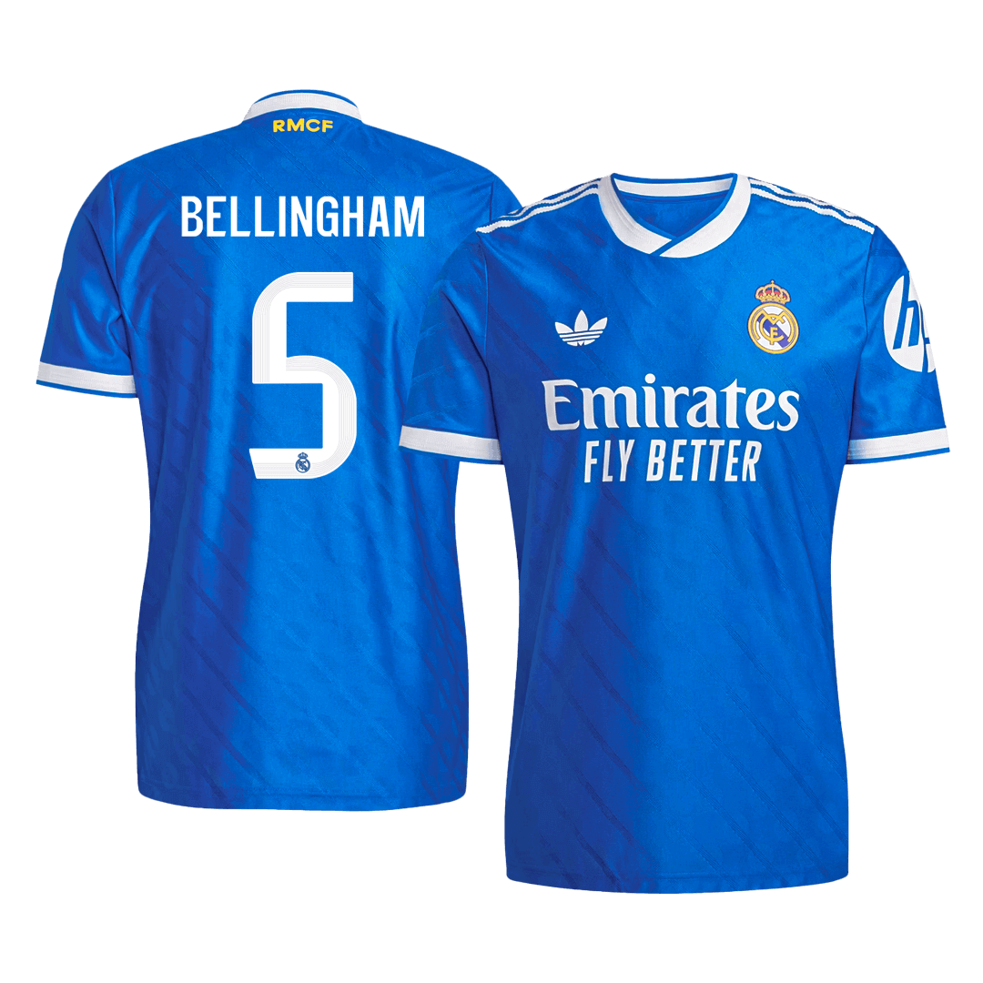 BELLINGHAM #5 Real Madrid Mens Third Away Soccer Jersey 2025/26 Blue - Player Version
