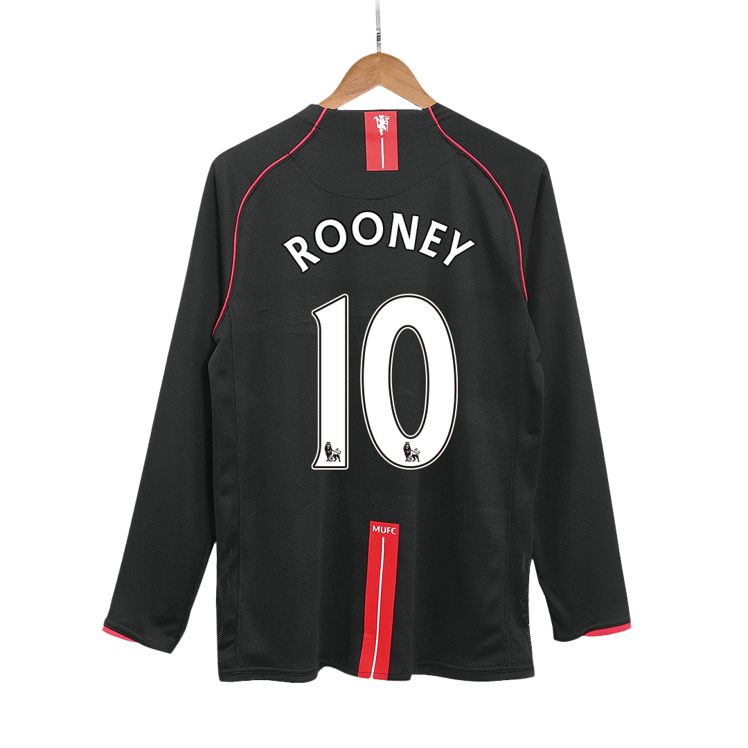 Retro ROONEY #10 Manchester United Mens Away Long Sleeve Soccer Jersey 2007/08 Black