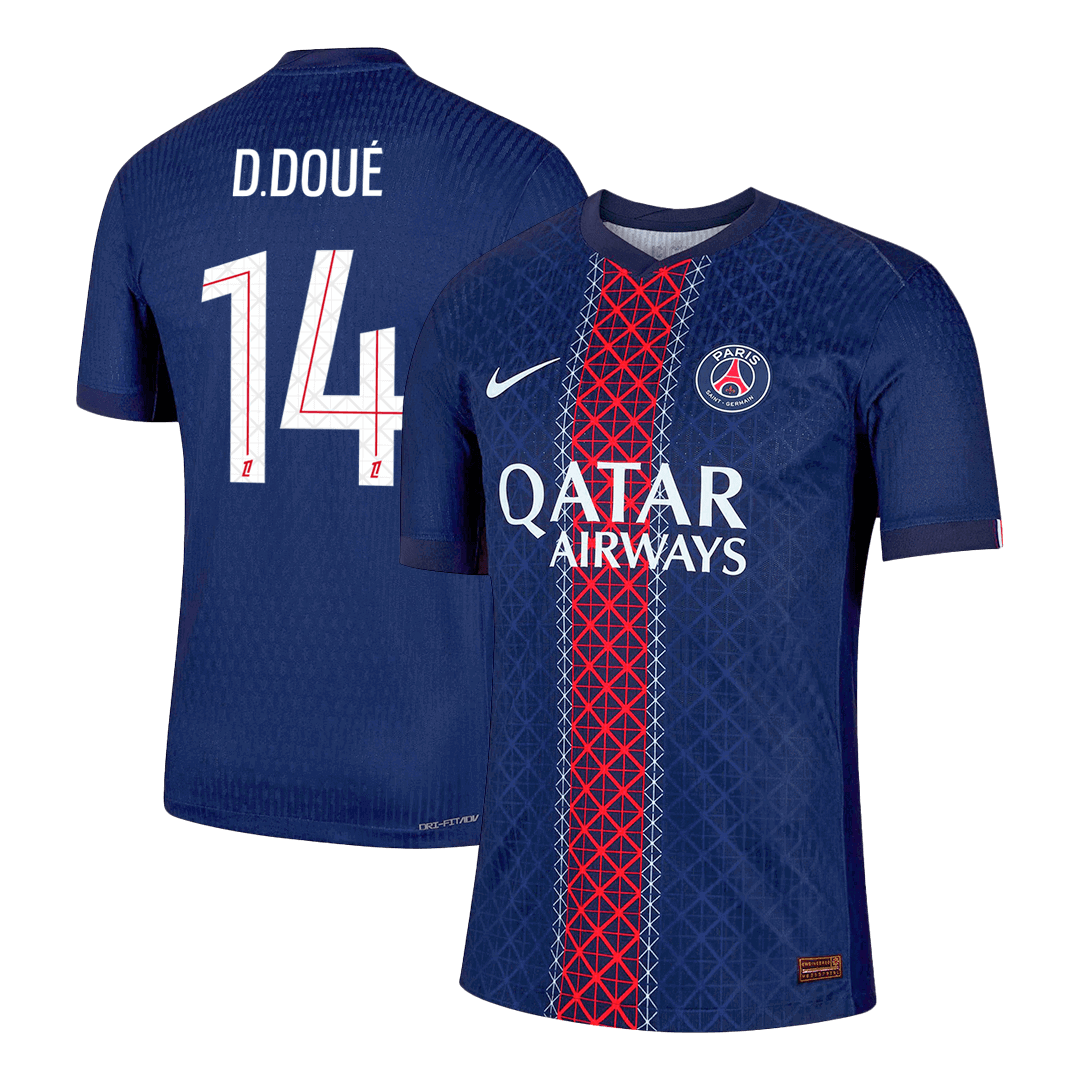 D.DOUÉ #14 PSG Mens Home Soccer Jersey 2025/26 Navy - Player Version