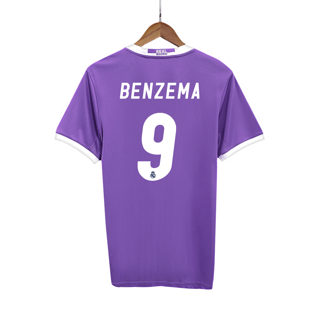 Retro BENZEMA #9 Real Madrid Mens Away Soccer Jersey 2016/17 Purple