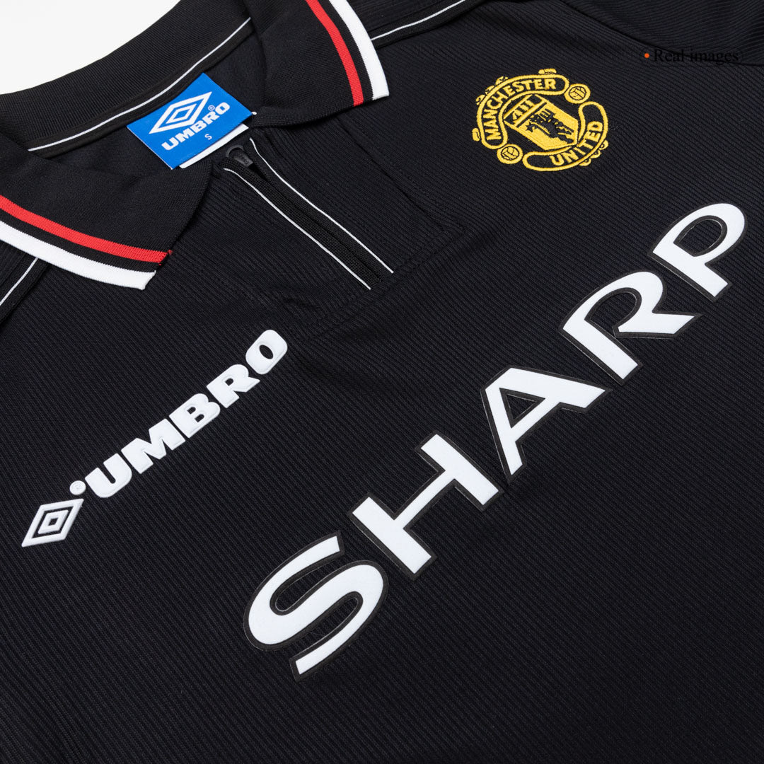 Retro Manchester United Mens Away Long Sleeve Soccer Jersey 1998 Black