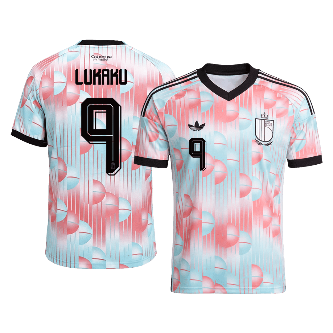 LUKAKU #9 Belgium Mens Away Soccer Jersey World Cup 2026 Blue&Pink