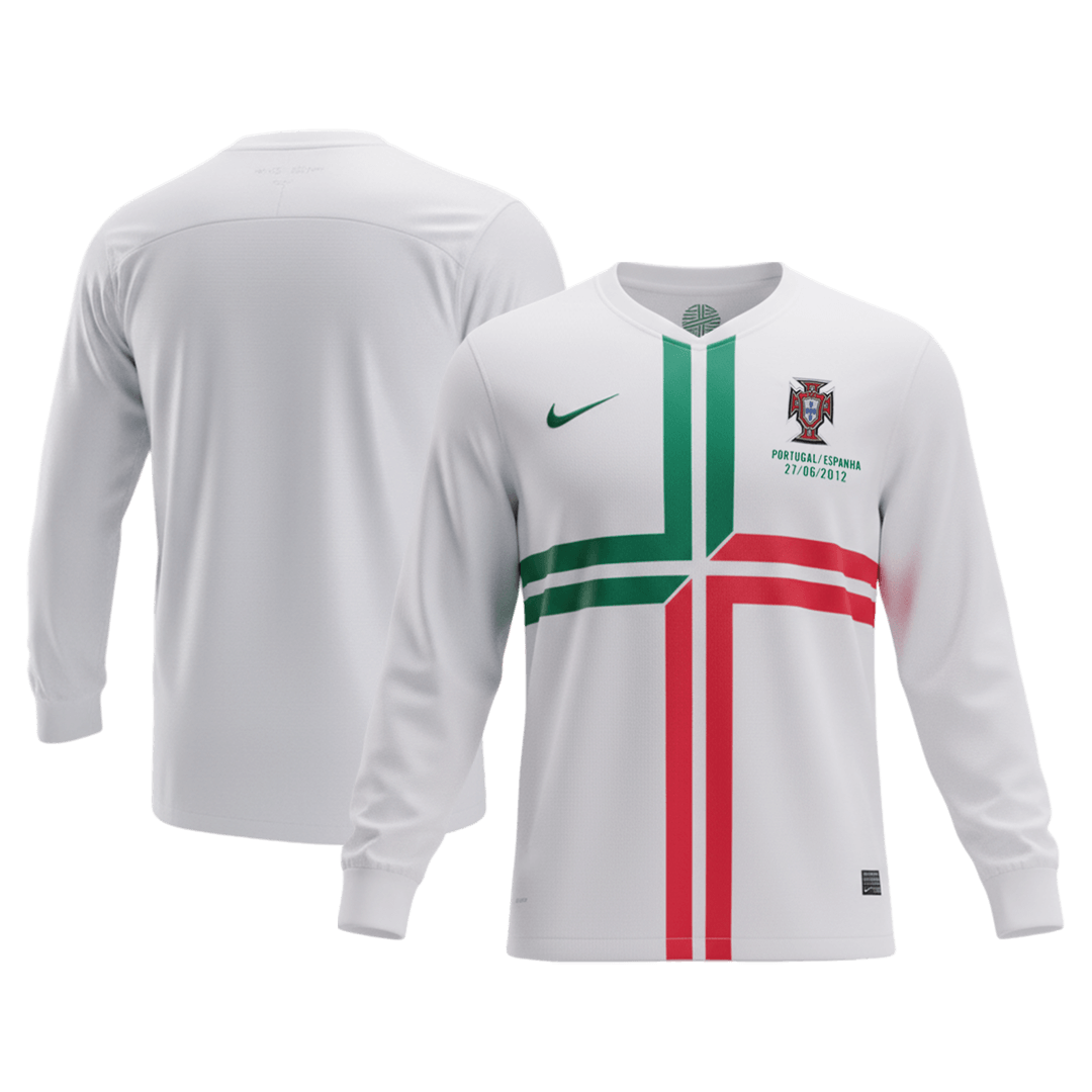 Retro Portugal Mens Away Long Sleeve Soccer Jersey 2012 White