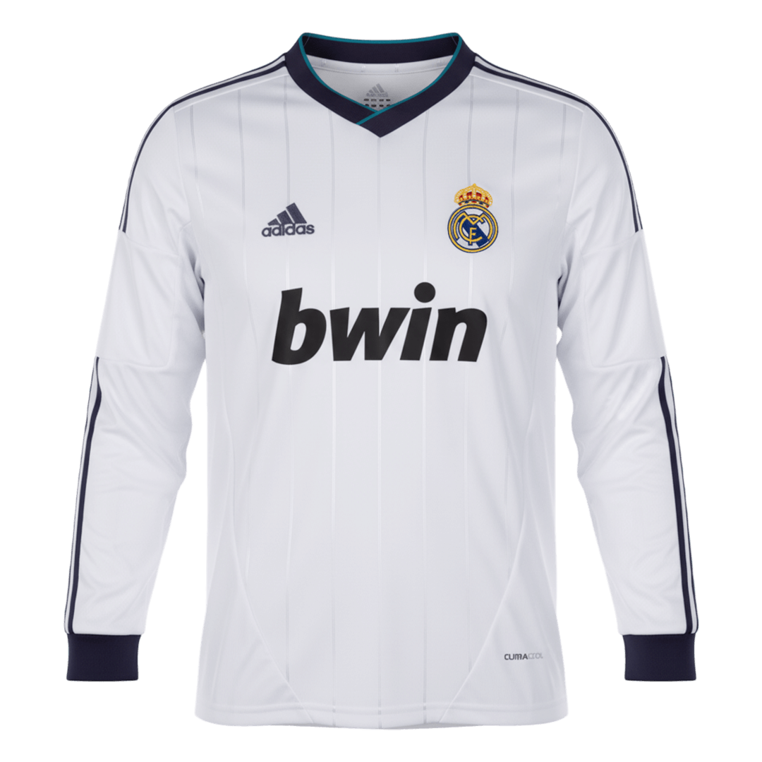 Retro Real Madrid Mens Home Long Sleeve Soccer Jersey 2012/13 White