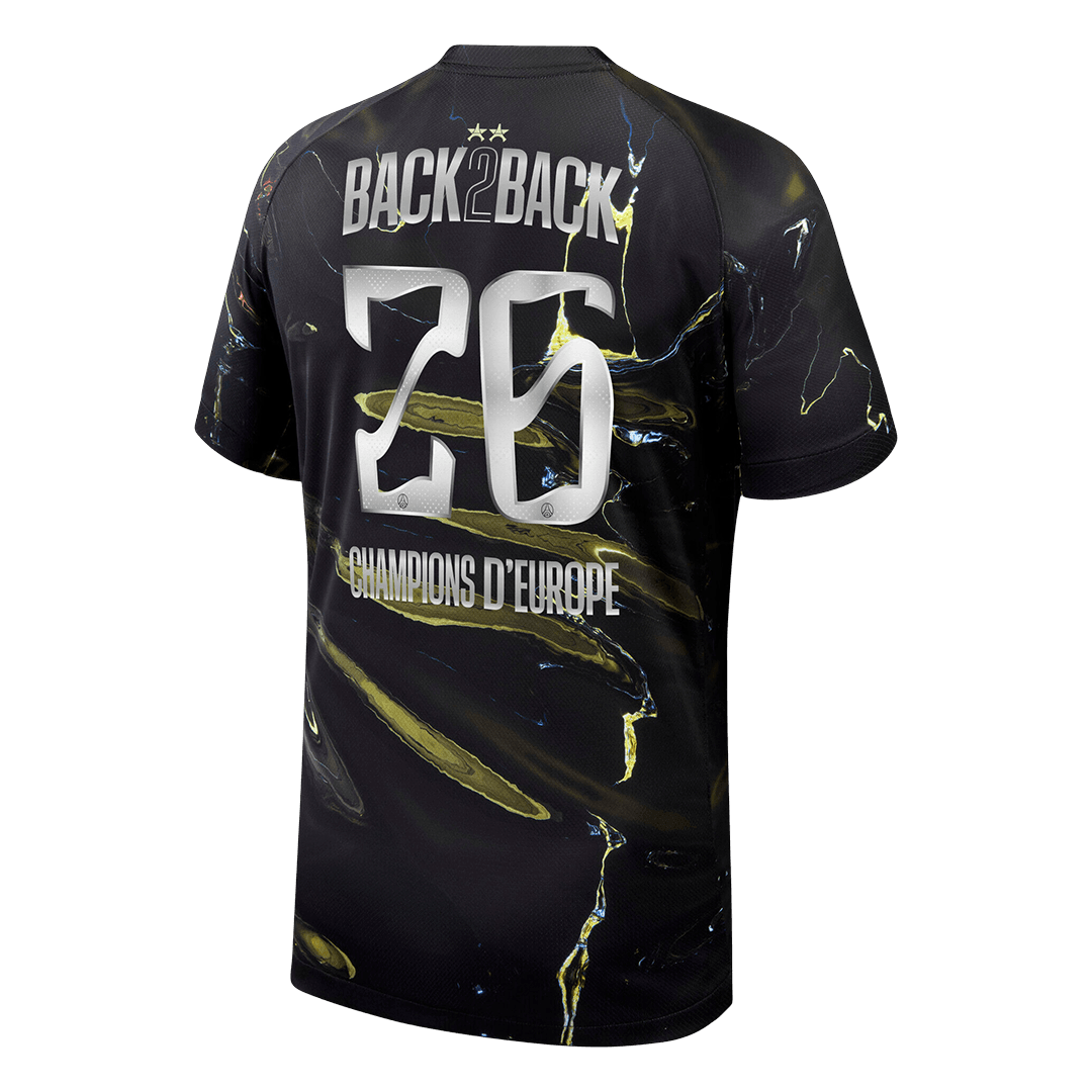 Champions of Europe #26 PSG Mens Soccer Jersey 2025/26 Black