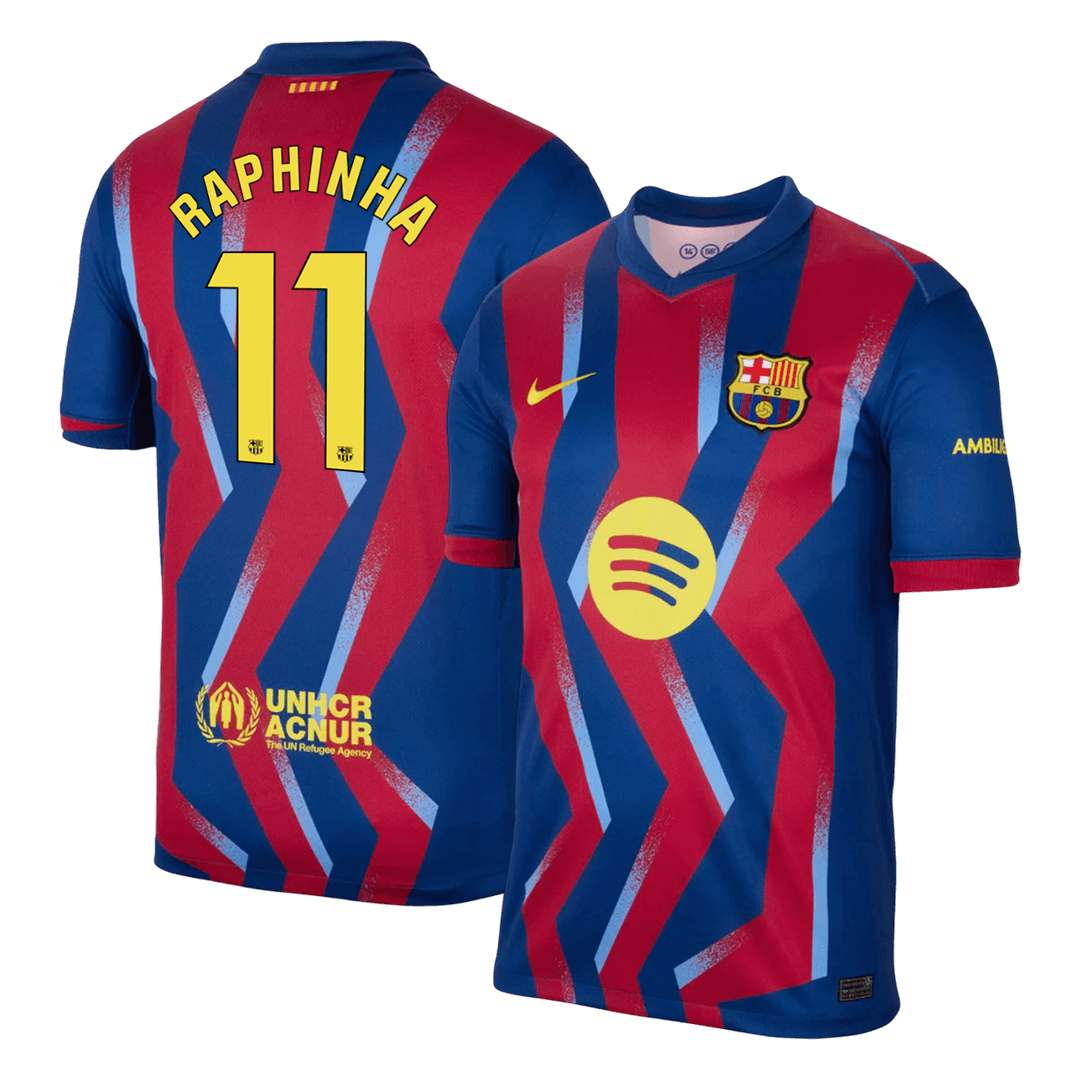 RAPHINHA #11 Barcelona Mens Fourth Away Soccer Jersey 2025/26 Red&Blue