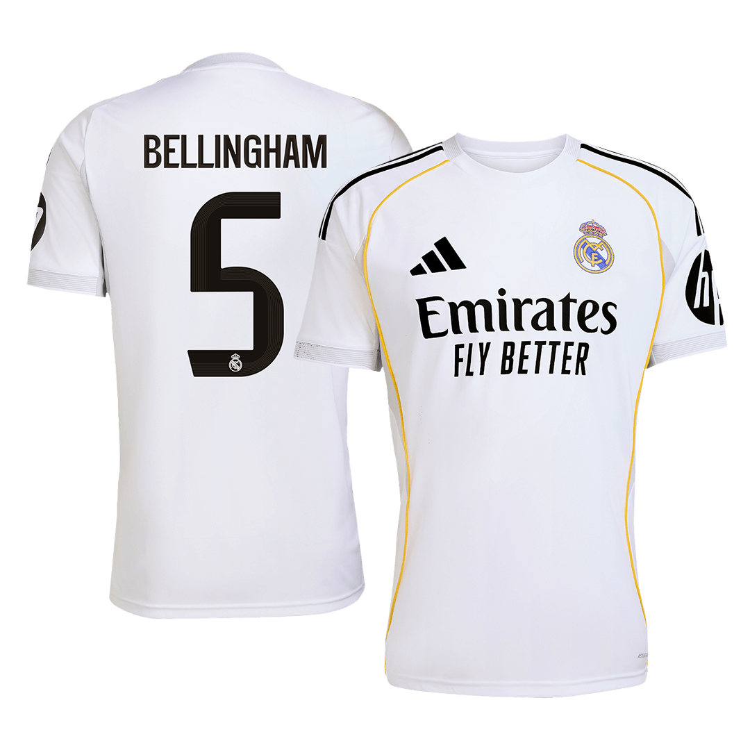 BELLINGHAM #5 Real Madrid Mens Home Soccer Jersey 2025/26 White [PREMIUM]