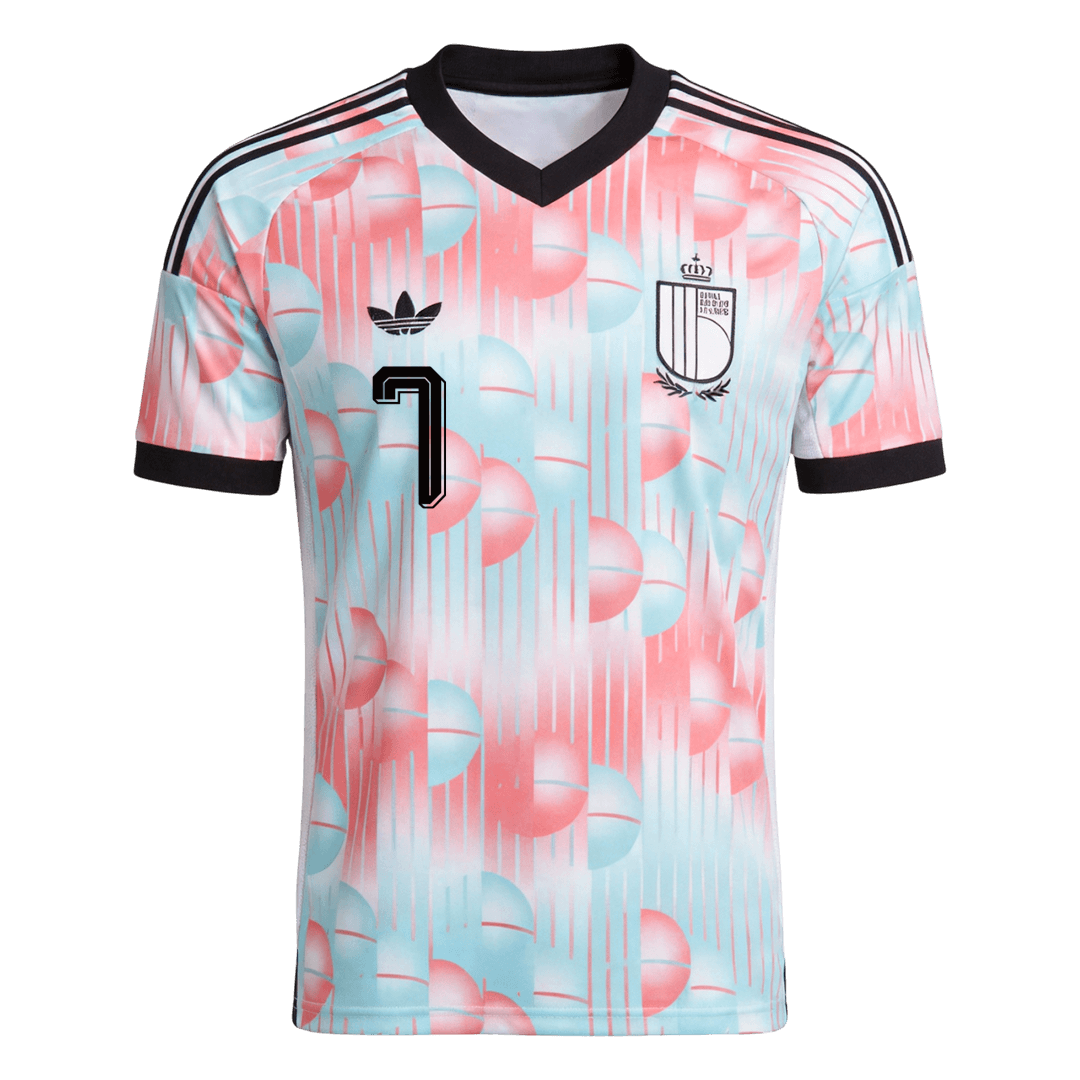 DE BRUYNE #7 Belgium Mens Away Soccer Jersey World Cup 2026 Blue&Pink