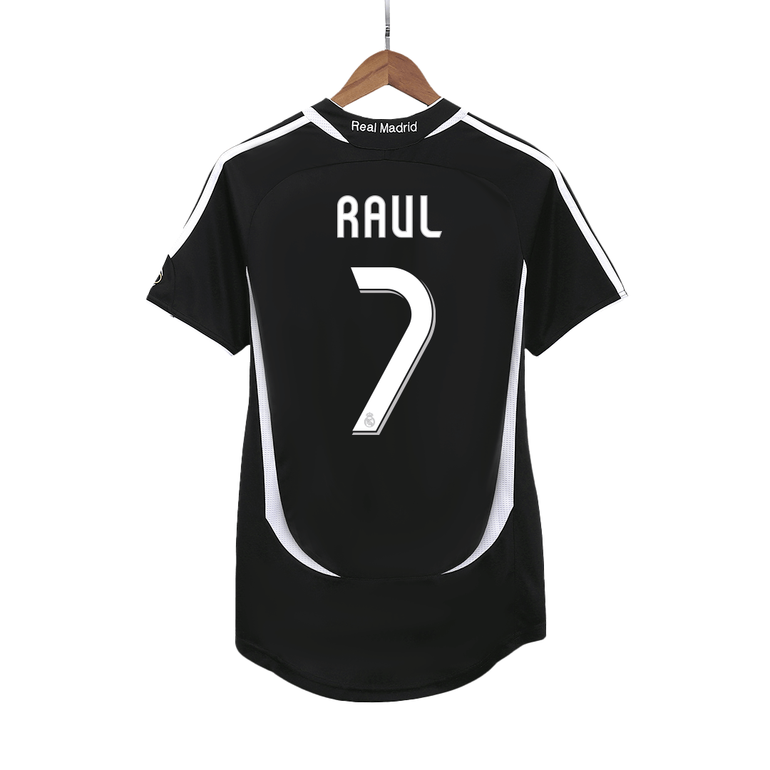Retro RAUL #7 Real Madrid Mens Away Soccer Jersey 2006/07 Black