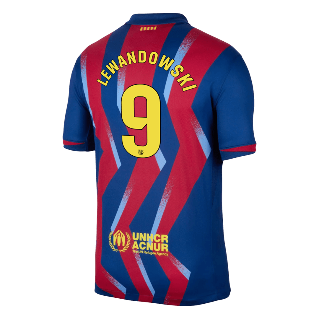 LEWANDOWSKI #9 Barcelona Mens Fourth Away Soccer Jersey 2025/26 Red&Blue