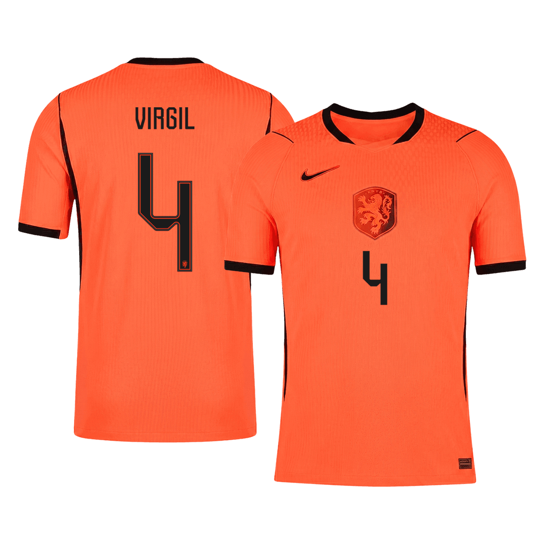 VIRGIL #4 Netherlands Mens Home Soccer Jersey World Cup 2026 Orange - Player Version