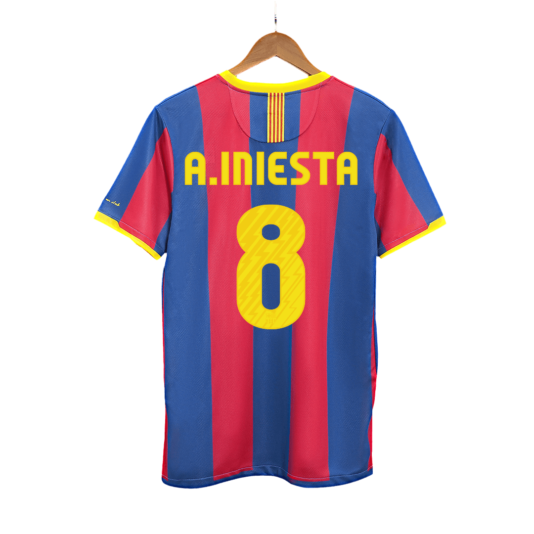 Retro A.INIESTA #8 Barcelona Mens Home Soccer Jersey 2010/11 Red&Blue