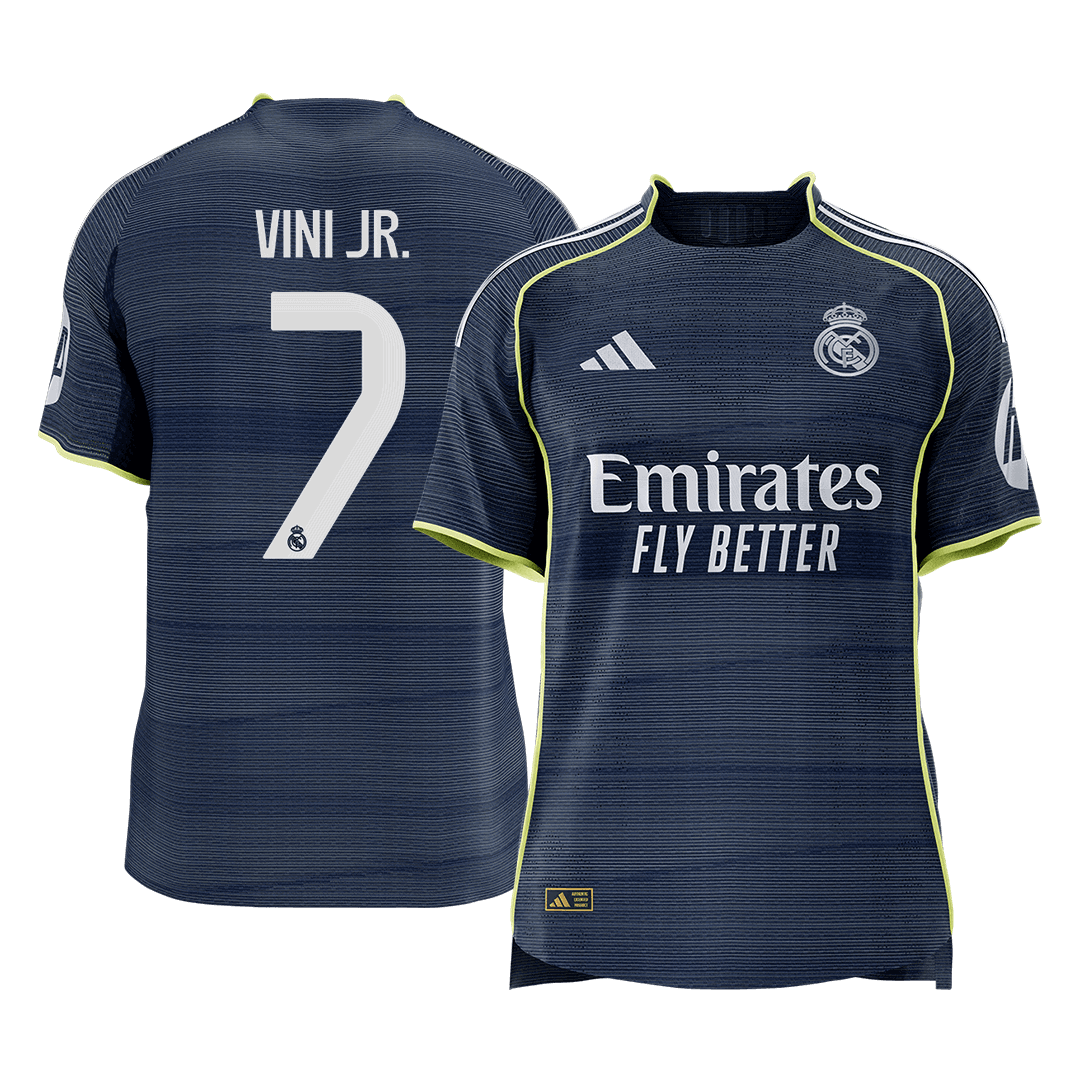 VINI JR. #7 Real Madrid Mens Away Soccer Jersey 2025/26 Navy - Player Version [PREMIUM]