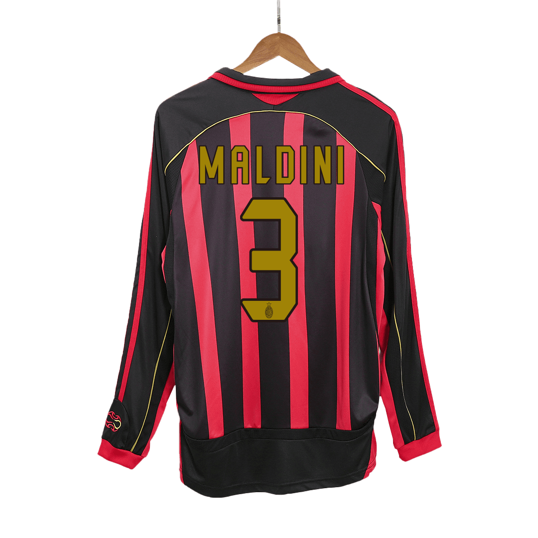 Retro MALDINI #3 AC Milan Mens Home Long Sleeve Soccer Jersey 2006/07 Red&Black