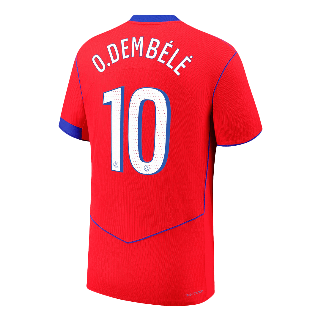O.DEMBÉLÉ #10 PSG Mens Third Away Soccer Jersey 2025/26 Red - Player Version