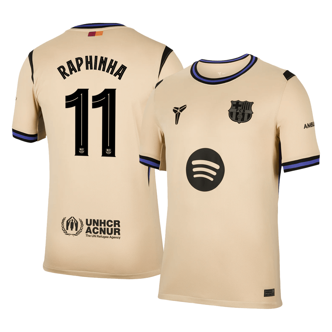 RAPHINHA #11 Barcelona Mens Away Soccer Jersey UCL 2025/26 Yellow