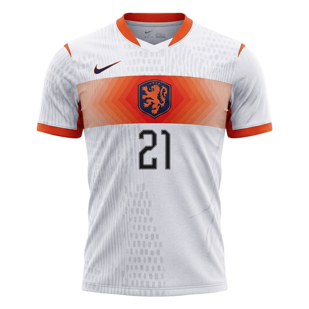 F.DE JONG #21 Netherlands Mens Away Soccer Jersey World Cup 2026 White - Player Version