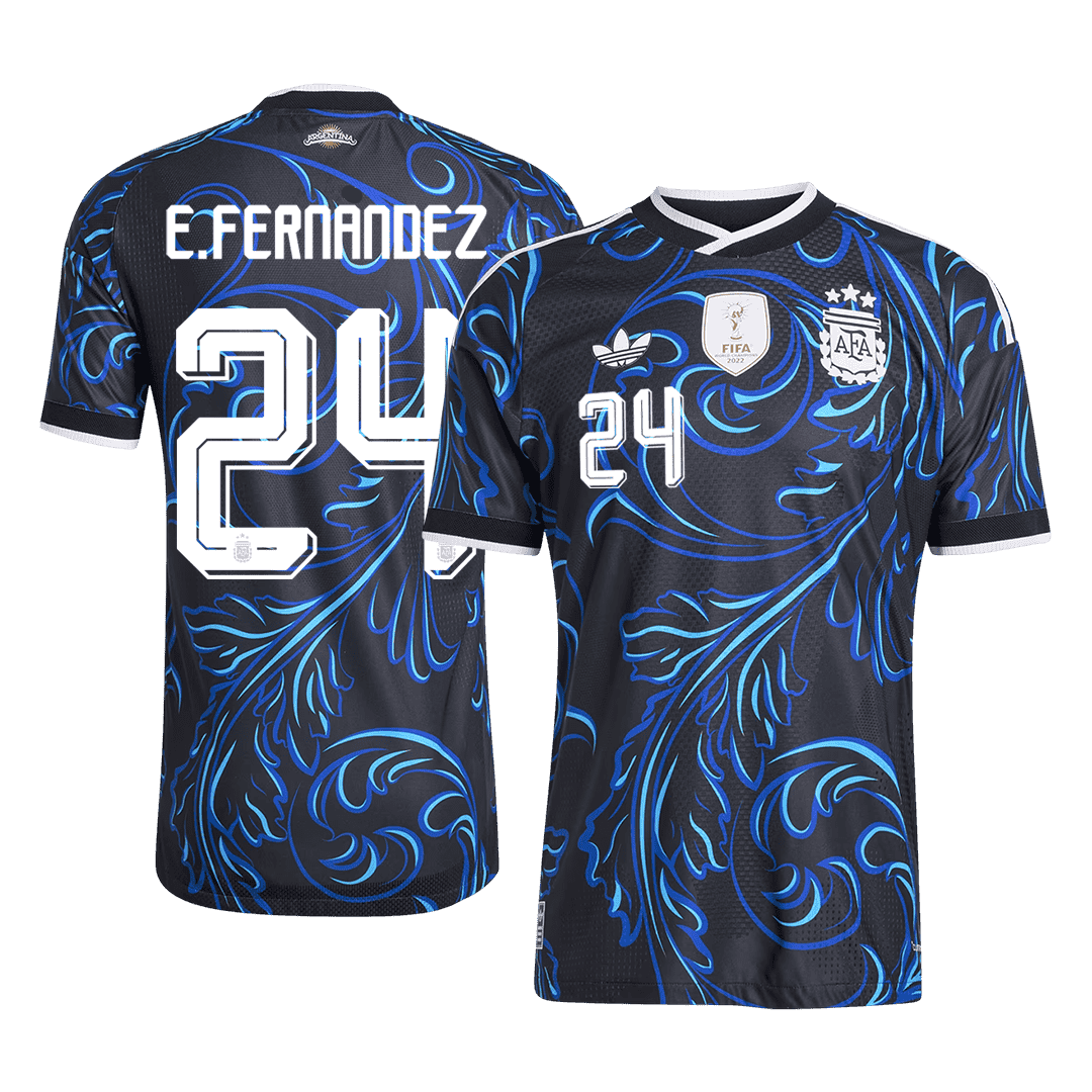 E. FERNANDEZ #24 Argentina Mens Away Soccer Jersey World Cup 2026 Black - Player Version