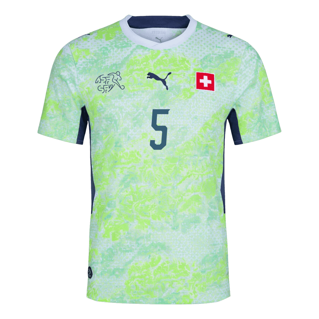 AKANJI #5 Switzerland Mens Away Soccer Jersey World Cup 2026 Green - Player Version