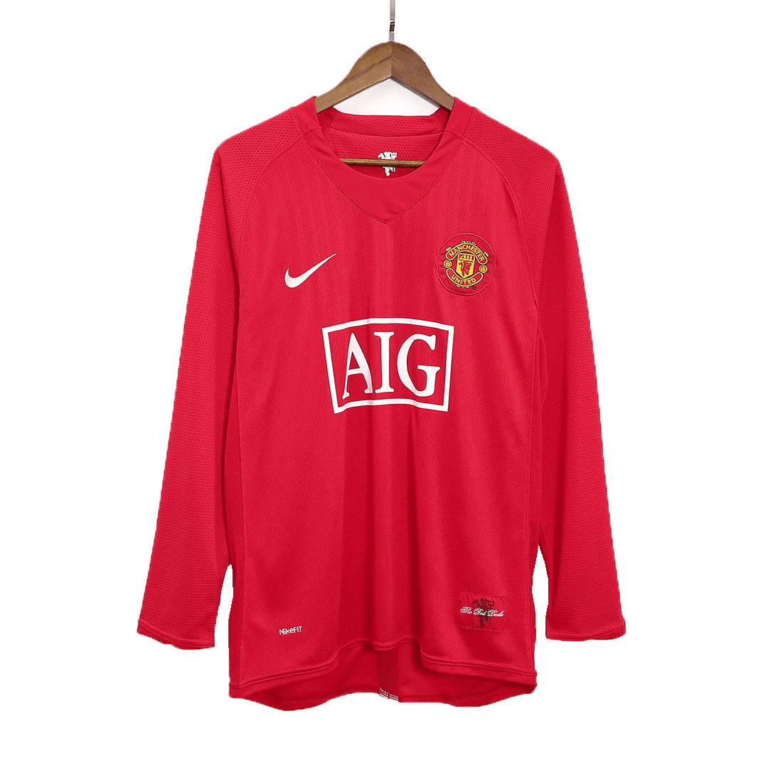 Retro ROONEY #10 Manchester United Mens Home Long Sleeve Soccer Jersey 2007/08 Red