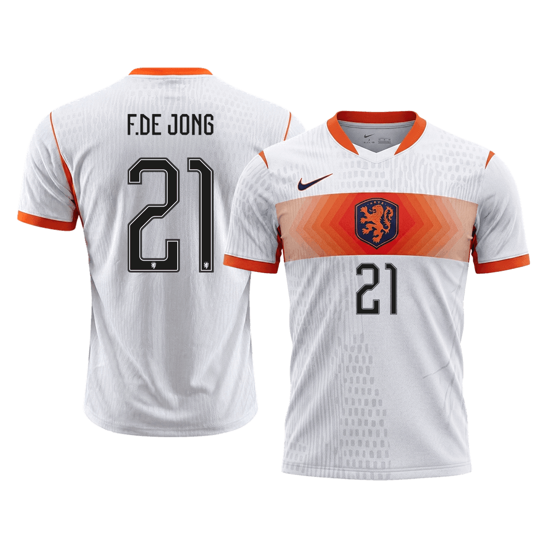 F.DE JONG #21 Netherlands Mens Away Soccer Jersey World Cup 2026 White - Player Version