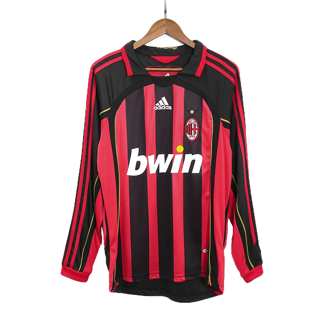 Retro RONALDO #99 AC Milan Mens Home Long Sleeve Soccer Jersey 2006/07 Red&Black