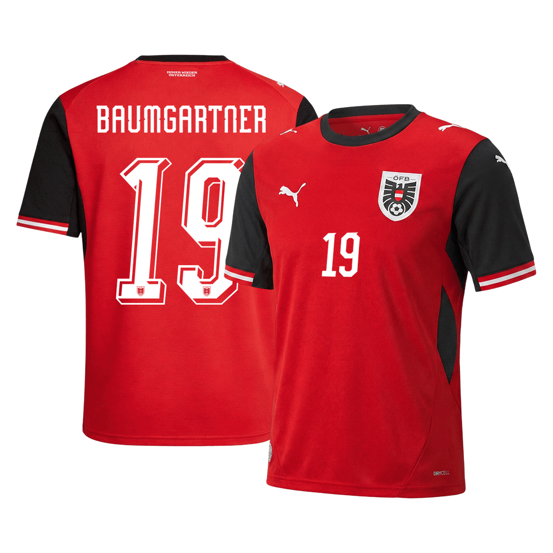 BAUMGARTNER #19 Austria Mens Home Soccer Jersey World Cup 2026 Red