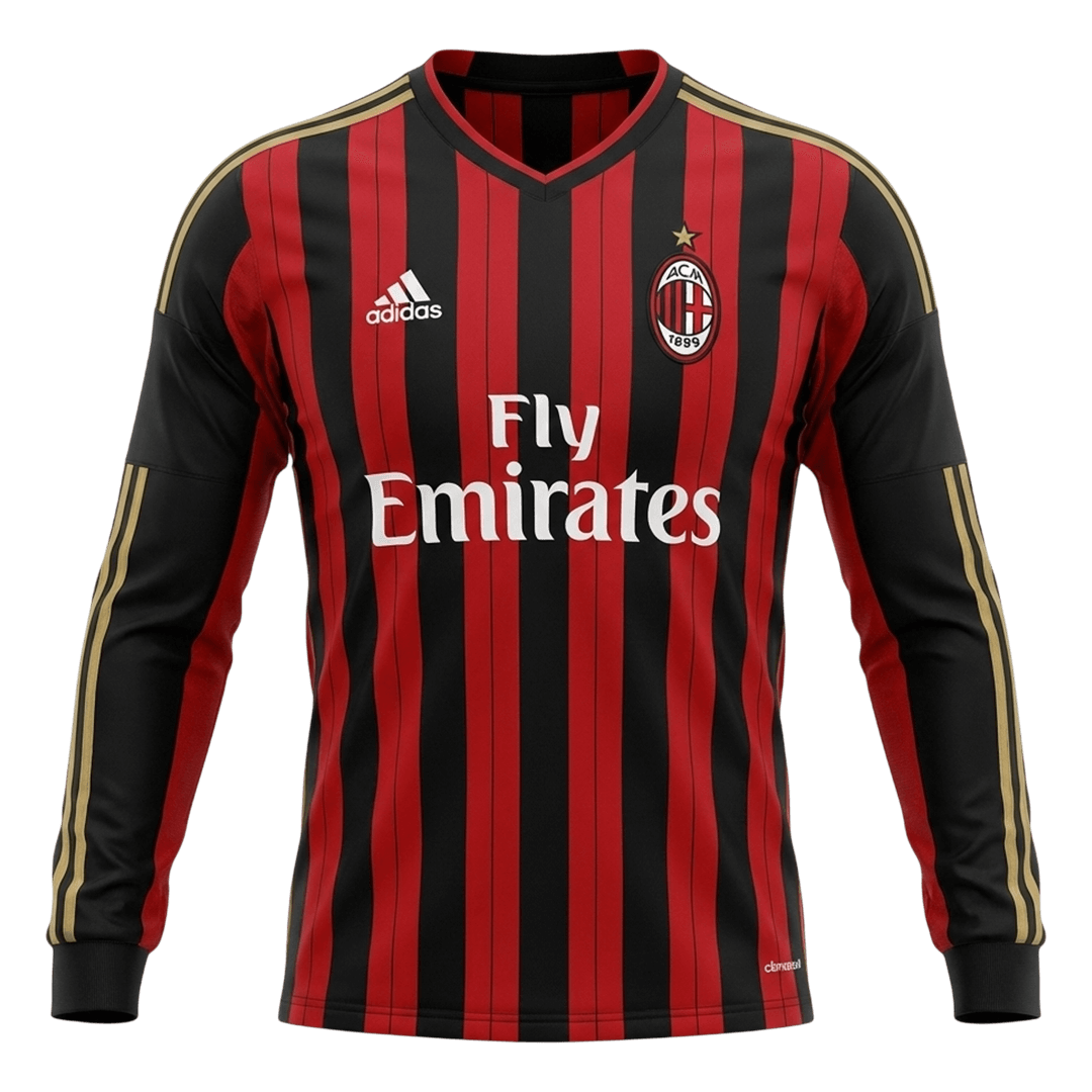 Retro AC Milan Mens Home Long Sleeve Soccer Jersey 2013/14 Red&Black