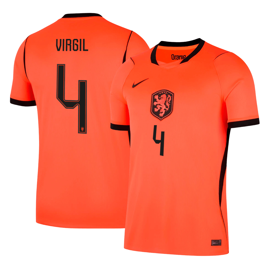 VIRGIL #4 Netherlands Mens Home Soccer Jersey World Cup 2026 Orange