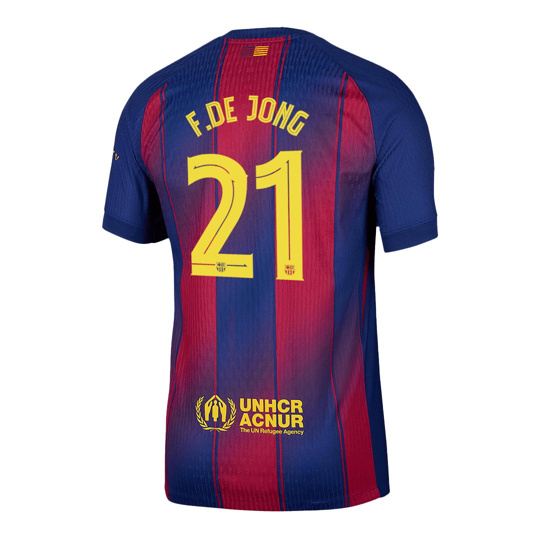 F.DE JONG #21 Barcelona Mens Home Soccer Jersey UCL 2025/26 Red&Blue - Player Version