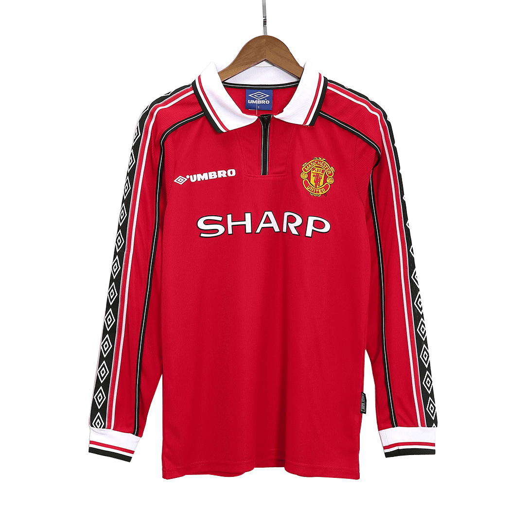 Retro Manchester United Mens Home Long Sleeve Soccer Jersey 1998/99