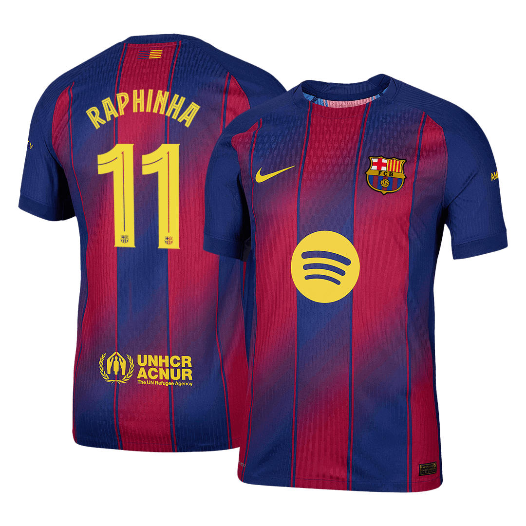 RAPHINHA #11 Barcelona Mens Home Soccer Jersey UCL 2025/26 Red&Blue - Player Version