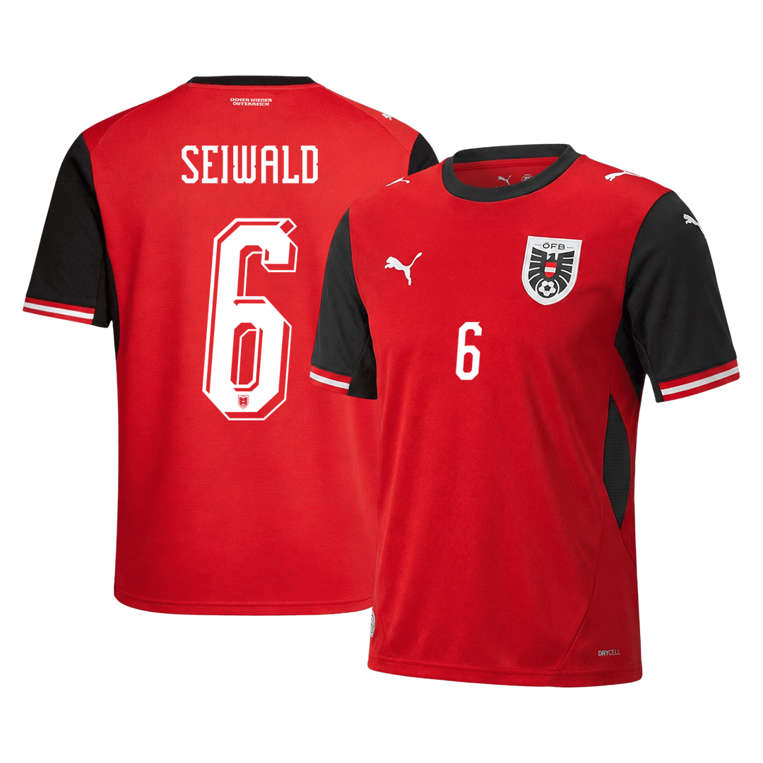 SEIWALD #6 Austria Mens Home Soccer Jersey World Cup 2026 Red