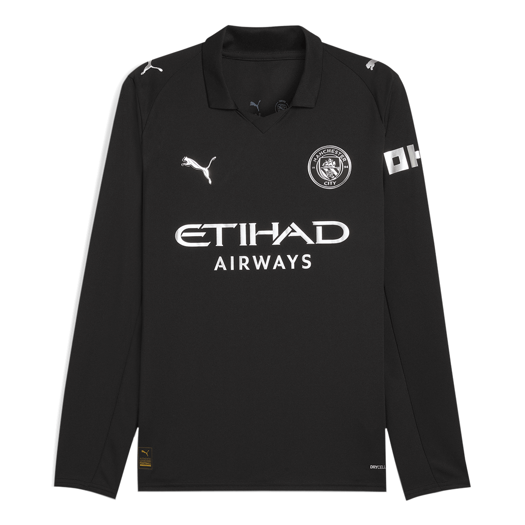 Manchester City Mens Away Long Sleeve Soccer Jersey 2025/26 Black
