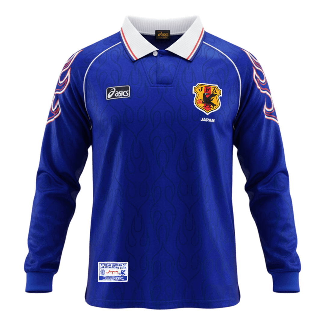 Retro Japan Mens Home Long Sleeve Soccer Jersey World Cup 1998 Blue