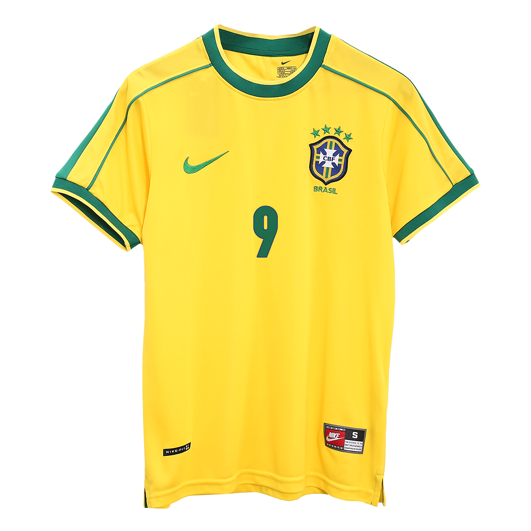 Retro RONALDO #9 Brazil Mens Home Soccer Jersey World Cup 1998 Yellow