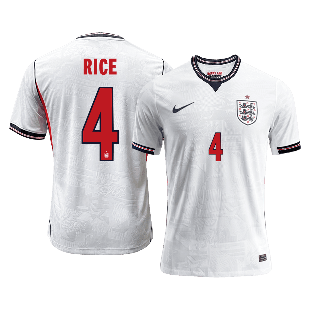 RICE #4 England Mens Home Soccer Jersey World Cup 2026 White - Player Version
