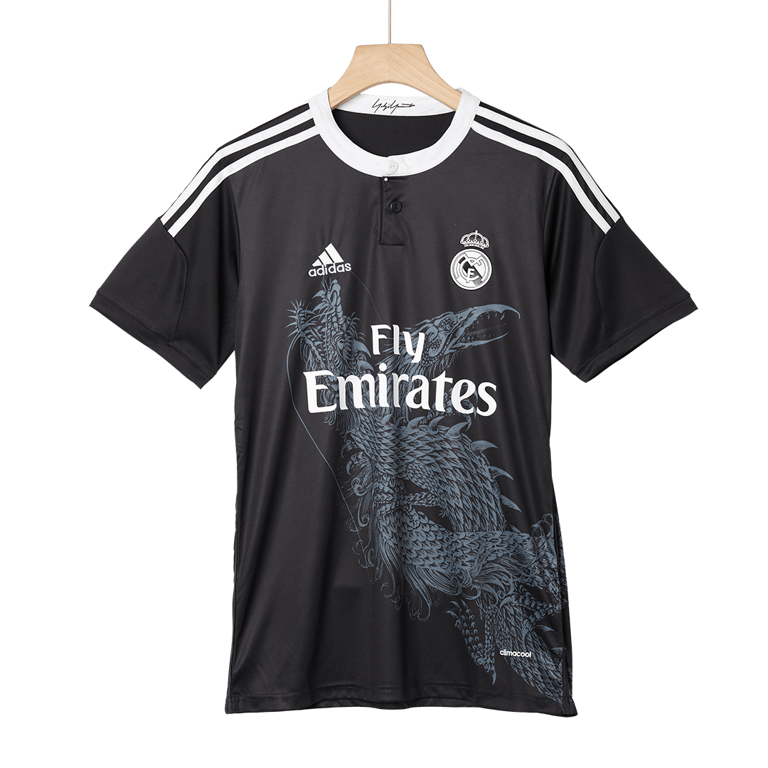 Retro BENZEMA #9 Real Madrid Mens Third Away Soccer Jersey 2014/15 Black