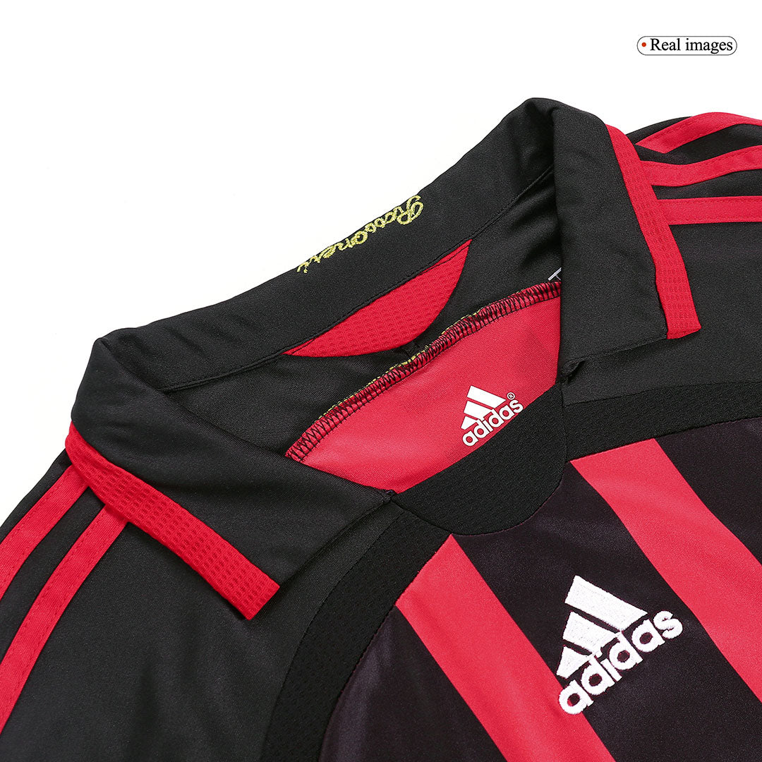 Retro MALDINI #3 AC Milan Mens Home Long Sleeve Soccer Jersey 2006/07 Red&Black
