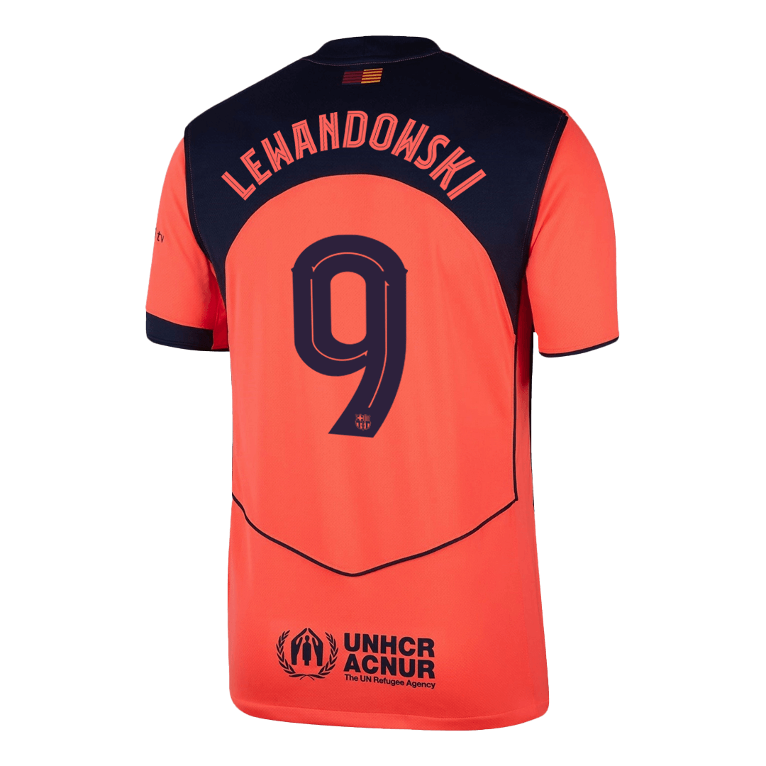 LEWANDOWSKI #9 Barcelona Mens Third Away Soccer Jersey UCL 2025/26 Orange