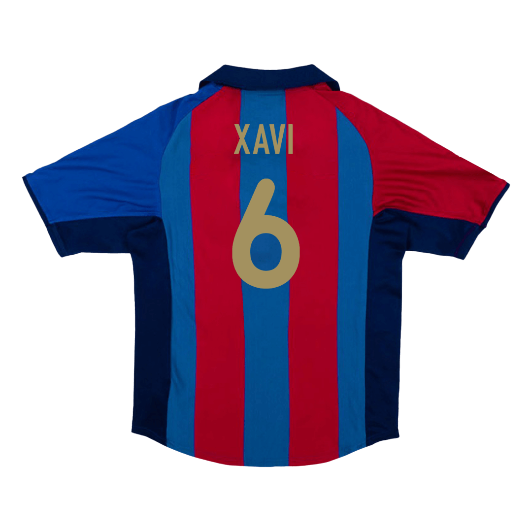 Retro XAVI #6 Barcelona Mens Home Soccer Jersey 2001/02 Red&Blue