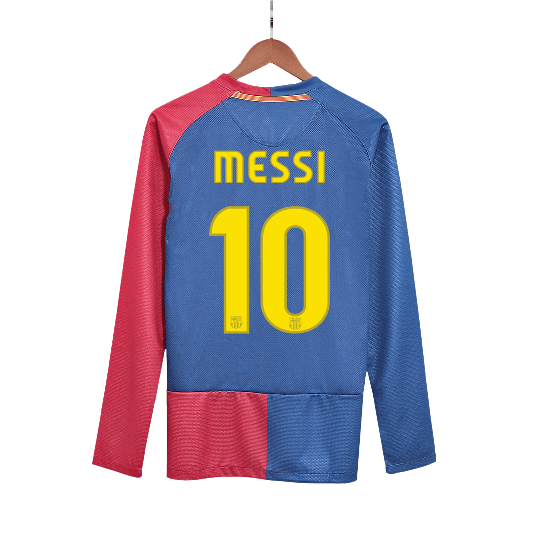 Retro MESSI #10 Barcelona Mens Home Long Sleeve Soccer Jersey UCL Final UCL 2008/09