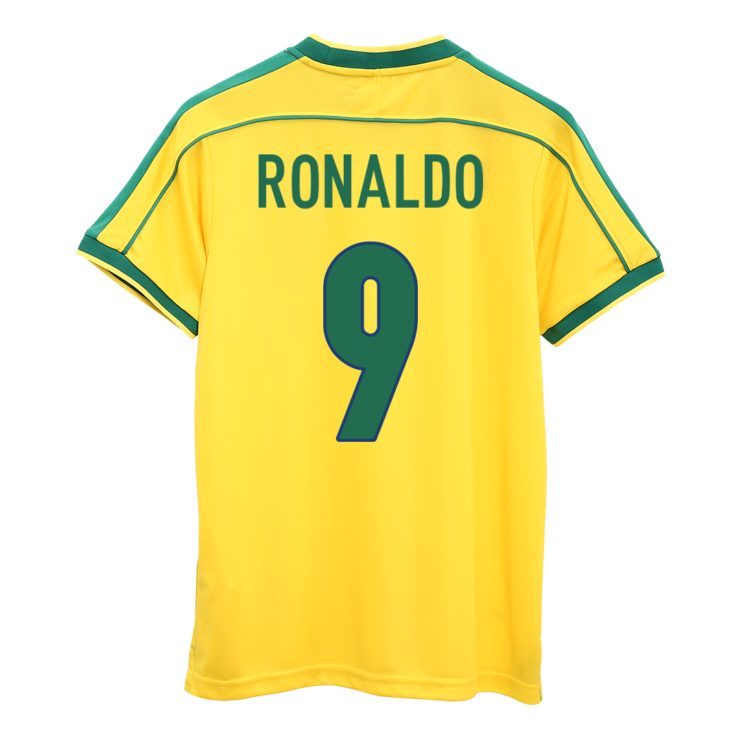 Retro RONALDO #9 Brazil Mens Home Soccer Jersey World Cup 1998 Yellow