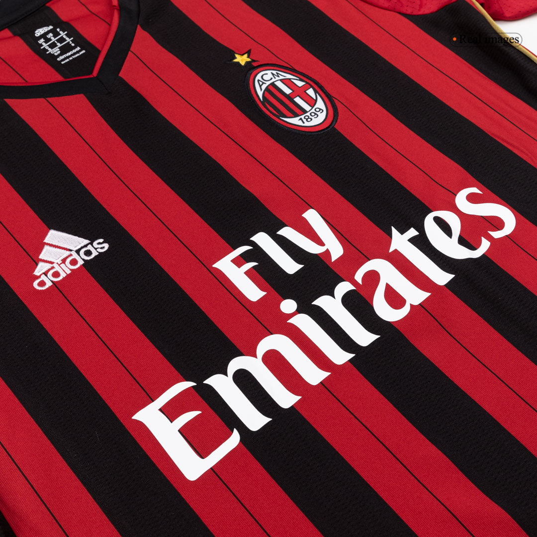 Retro AC Milan Mens Home Long Sleeve Soccer Jersey 2013/14 Red&Black