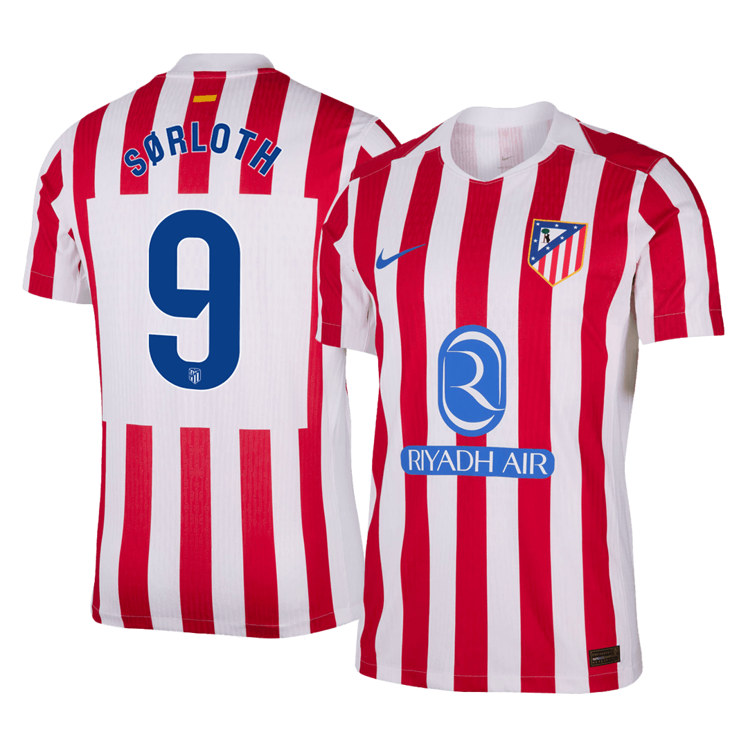 SØRLOTH #9 Atletico Madrid Mens Home Soccer Jersey 2025/26 Red&White - Player Version