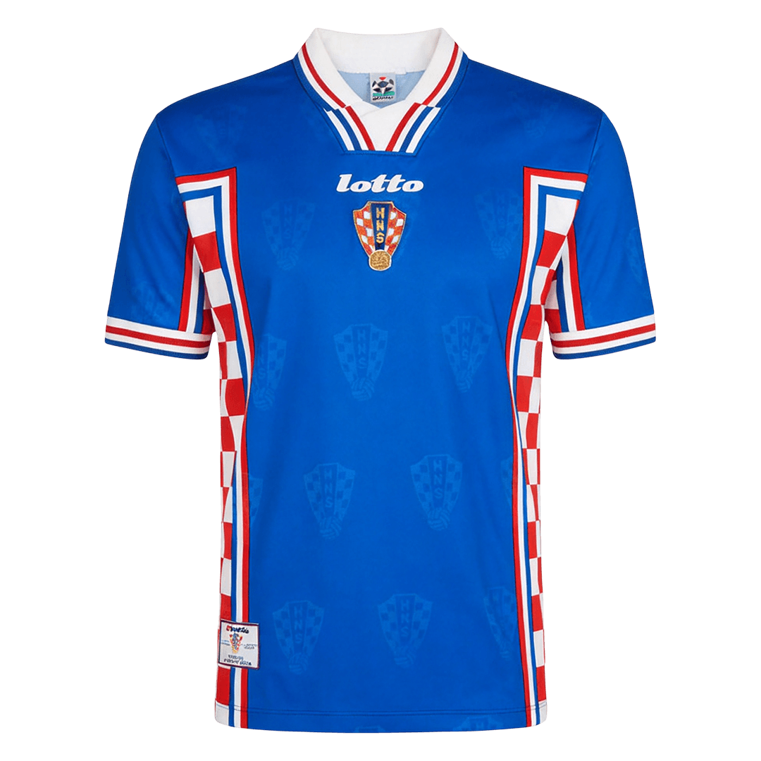 Retro Croatia Mens Away Soccer Jersey 1998 Blue