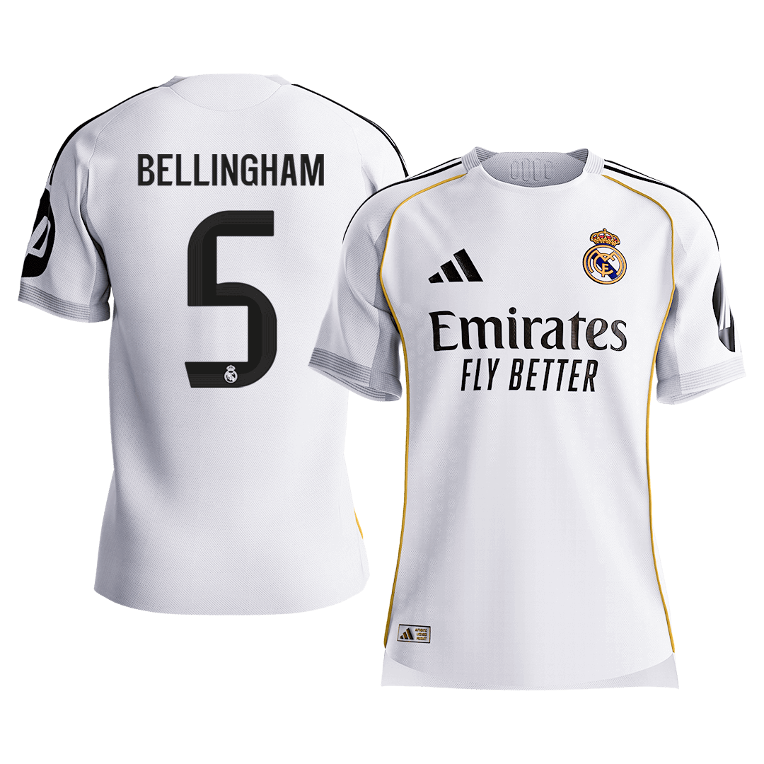 BELLINGHAM #5 Real Madrid Mens Home Soccer Jersey 2025/26 White - Player Version [PREMIUM]
